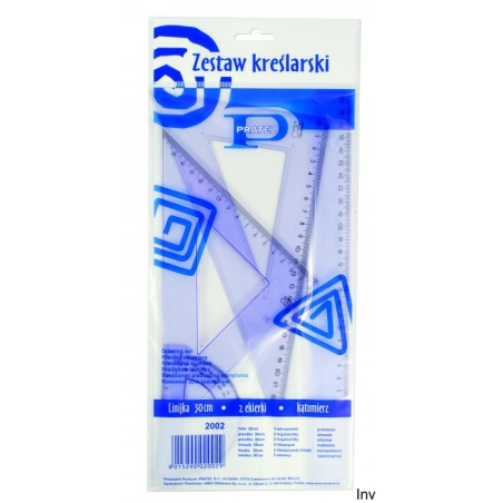 Komplet geometryczny Pratel z linijką 30 cm i ekierkami 45/60 stopni, kątomierzem 10 cm, przezroczysty