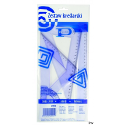 Komplet geometryczny Pratel z linijką 30 cm i ekierkami 45/60 stopni, kątomierzem 10 cm, przezroczysty