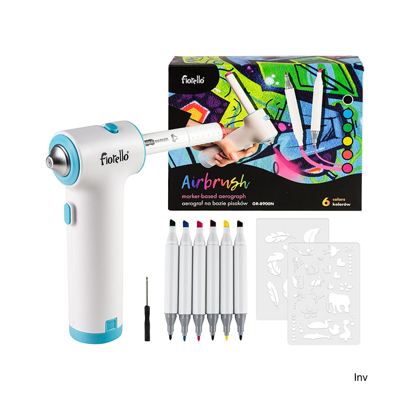 Fiorello Airbrush zestaw spray GR-8900N: pistolet i markery kredowe do malowania