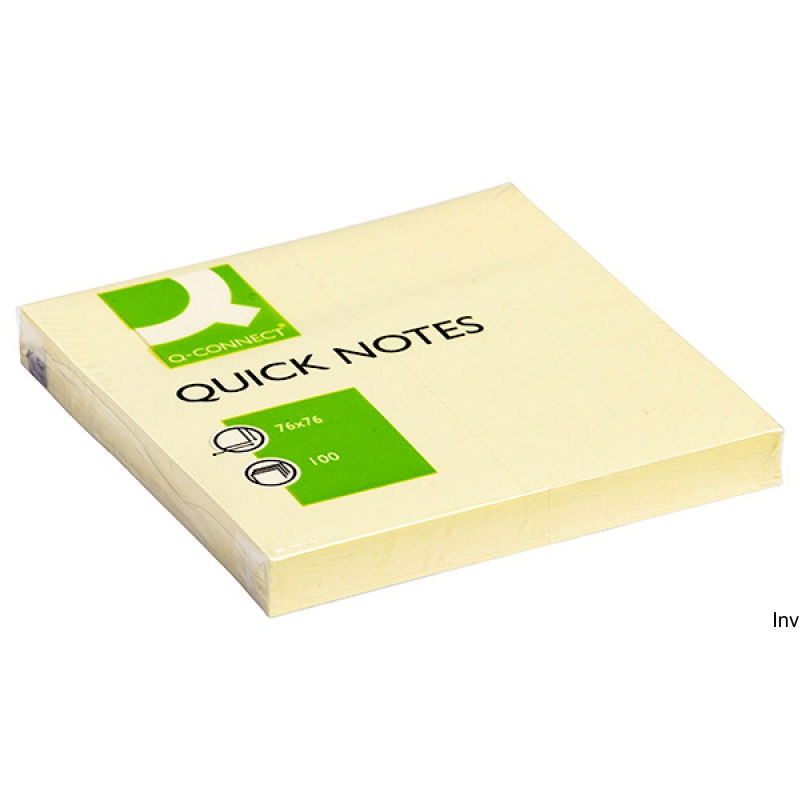 Bloczek samoprzylepny Q-CONNECT, 76x76 mm, jasnożółty, 100 sztuk, gramatura 70 gsm
