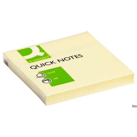 Bloczek samoprzylepny Q-CONNECT, 76x76 mm, jasnożółty, 100 sztuk, gramatura 70 gsm