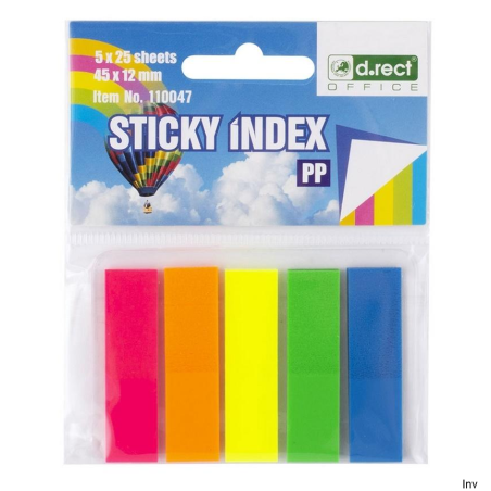 Zakładki indeksujące D.Rect 12x45 mm neonowe 5x25 sztuk do zaznaczania tekstu