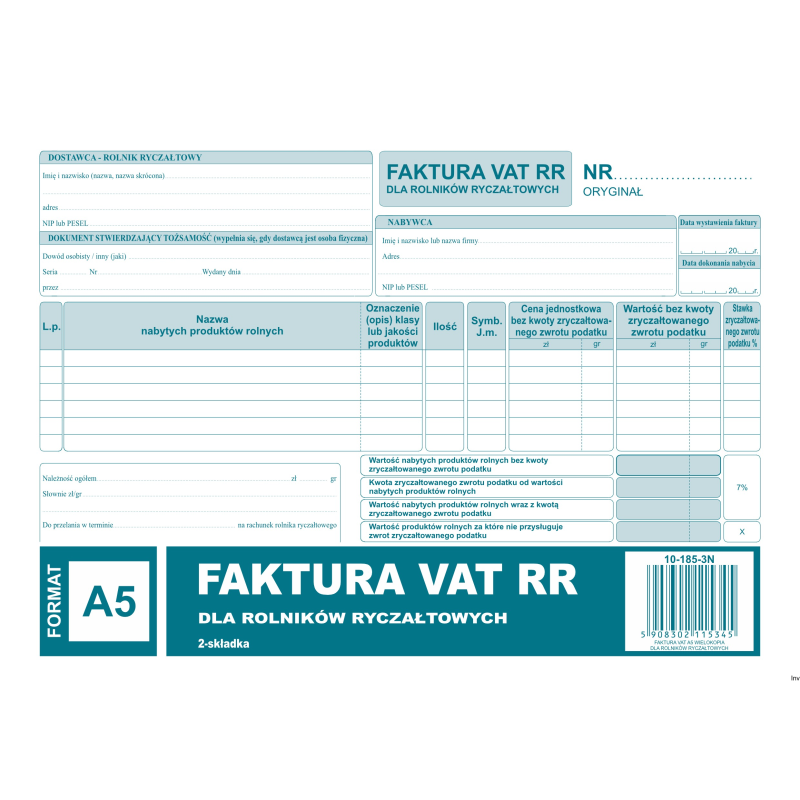 185-3N Faktura VAT RR A5 80kartek MICHALCZYK i PROKOP