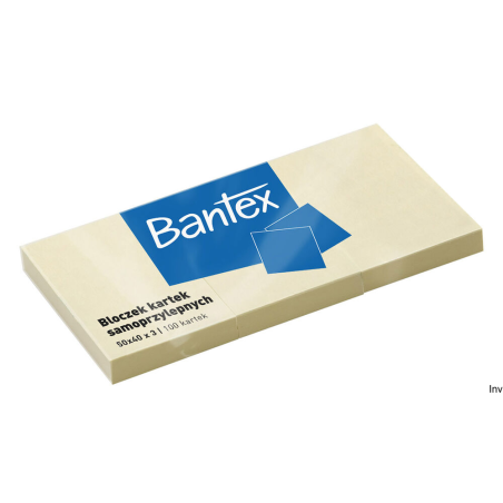 Bloczek samoprzylepny Bantex 50x40mm, 100 kartek, żółty, 3 opakowania