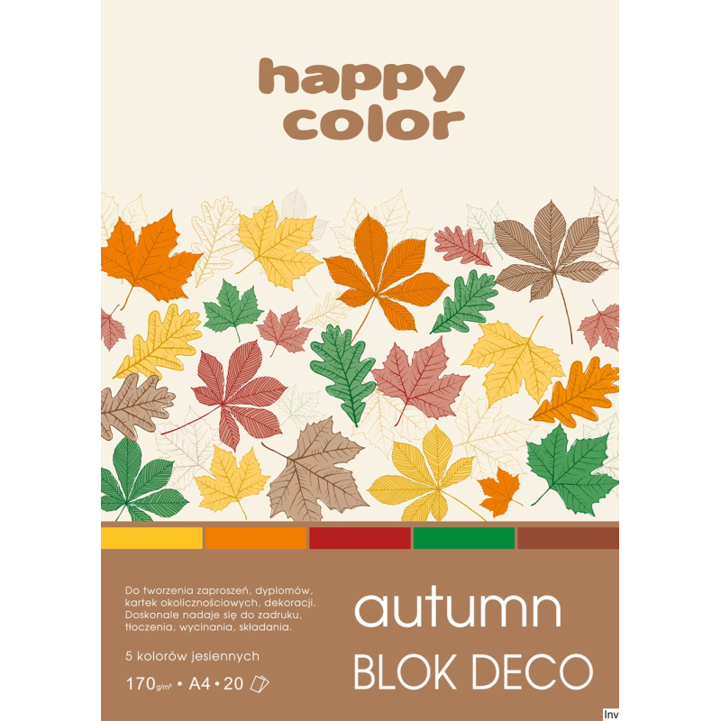 Blok Happy Color Deco Forest 170 g/m2 A4 20 arkuszy 5 kolorów do zaproszeń i scrapbookingu