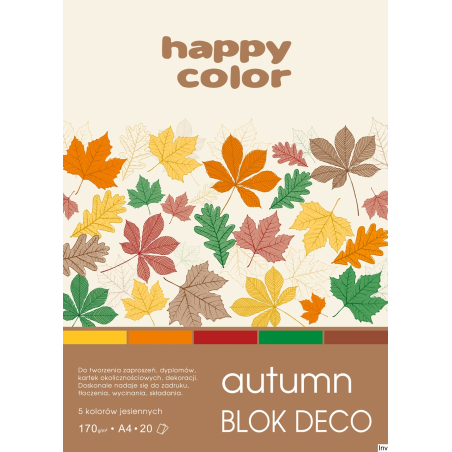 Blok Happy Color Deco Forest 170 g/m2 A4 20 arkuszy 5 kolorów do zaproszeń i scrapbookingu