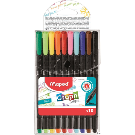 Cienkopis Maped GraphPeps 10 sztuk w etui 0,4 mm, trójkątny, wentylowana skuwka, 10 kolorów