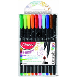 Cienkopis Maped GraphPeps 10 sztuk w etui 0,4 mm, trójkątny, wentylowana skuwka, 10 kolorów