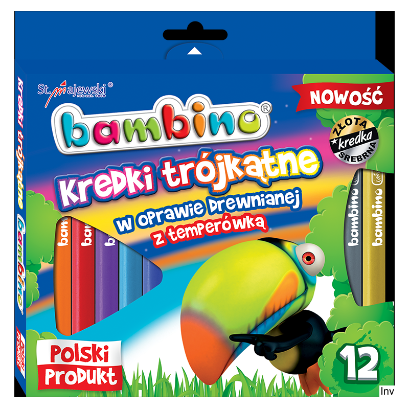 Kredki trójkątne Bambino 12 kolorów z temperówką w drewnianej oprawie
