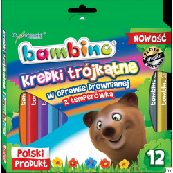 Kredki trójkątne Bambino 12 kolorów z temperówką w drewnianej oprawie