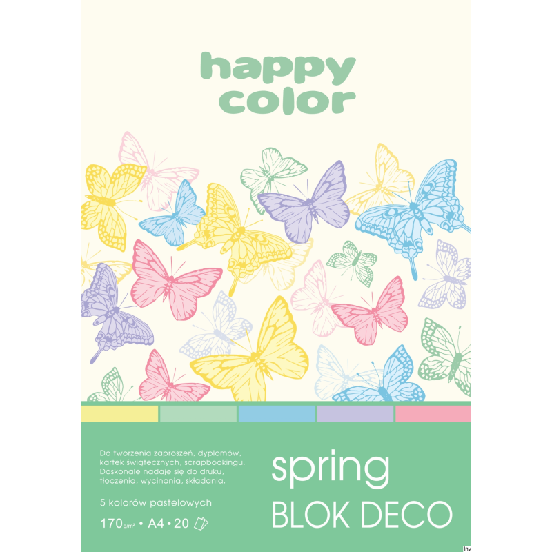 Blok Happy Color Deco A4 170g, 20 arkuszy, 5 kolorów do zaproszeń i scrapbookingu