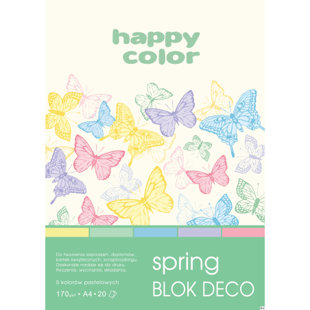 Blok Happy Color Deco A4 170g, 20 arkuszy, 5 kolorów do zaproszeń i scrapbookingu