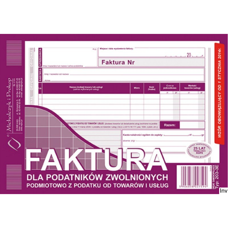 Faktura A5 dla podatników zwolnionych z VAT, 80 kartek, 10-203-3E DOTTS