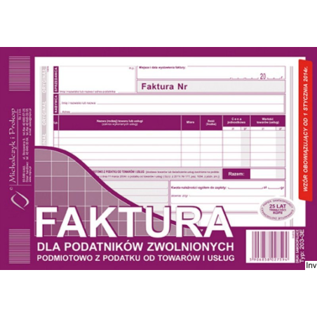 Faktura A5 dla podatników zwolnionych z VAT, 80 kartek, 10-203-3E DOTTS