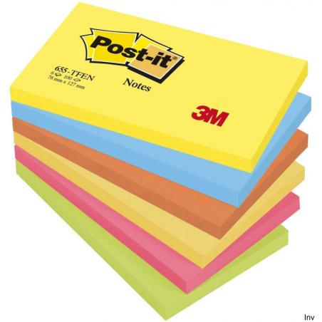 Bloczek samoprzylepny Post-It 3M, 127x76 mm, 6x100 sztuk, paleta energetyczna