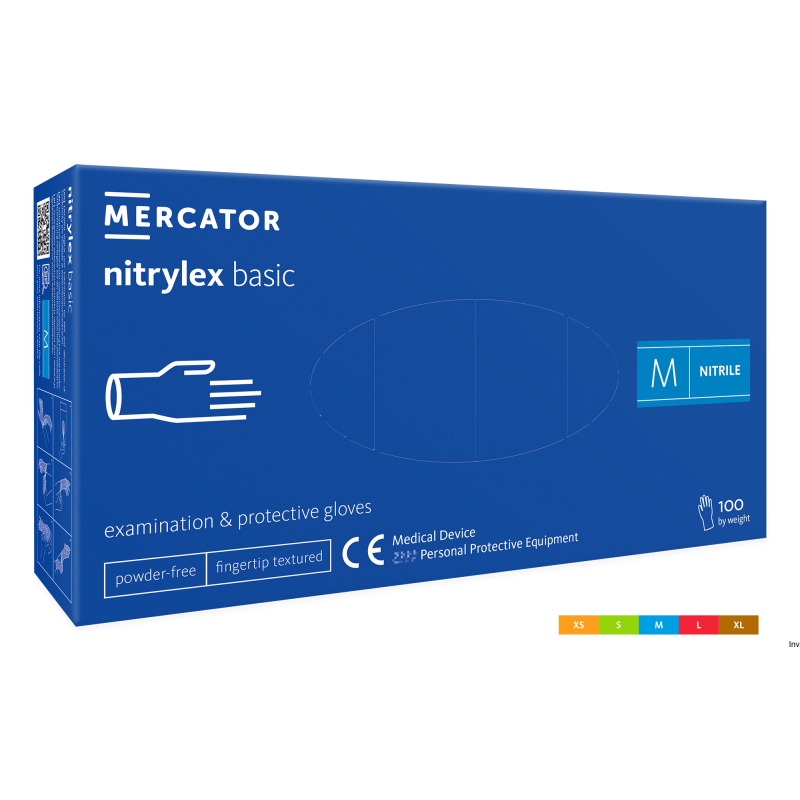 Rękawice nitrylowe bezpudrowe Nitrylex Basic M, niebieskie, 100 sztuk, medyczne, teksturowane palce