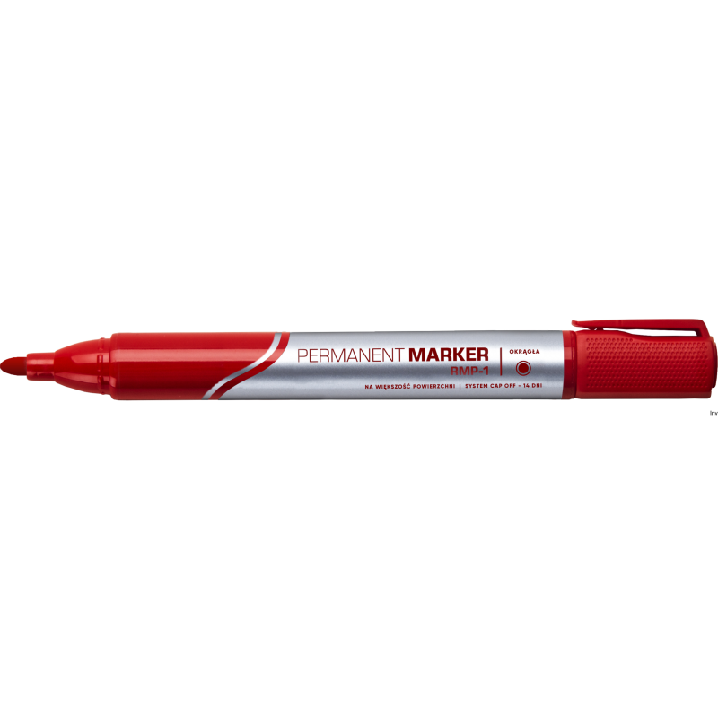 Marker permanentny Rystor RMP-1 czerwony, okrągła końcówka, do pisania po papierze, szkle, metalu i plastiku