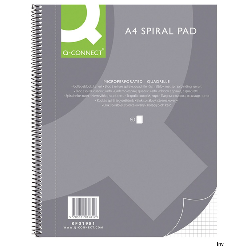 Kołonotatnik Q-CONNECT A4 w kratkę 80 kartek 70gsm szaro-zielony z perforacją