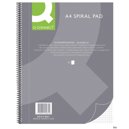 Kołonotatnik Q-CONNECT A4 w kratkę 80 kartek 70gsm szaro-zielony z perforacją
