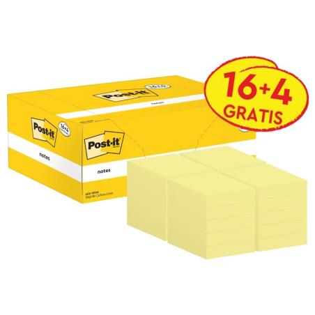 Karteczki samoprzylepne POST-IT (653CY-VP20), 38x51mm, 100 kart./bloczek, 16 + 4 bloczki GRATIS, kanarkowo żółte