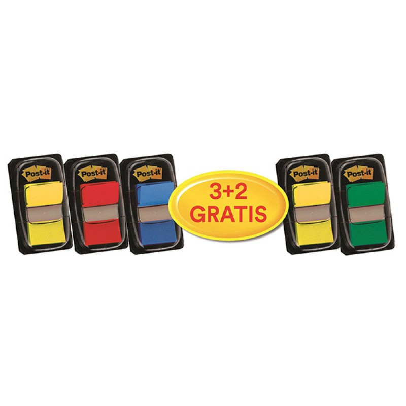 Zakładki indeksujące Post-it (680-P5), zestaw promocyjny, 25,4x43,2mm, 3x50+ 2x50 GRATIS, mix kolorów