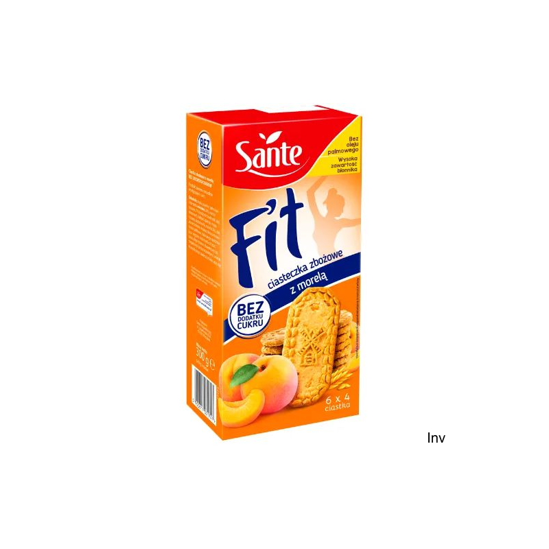 Ciasteczka zbożowe z morelą Fit bez cukru 300g SANTE (6x4 sztuki)