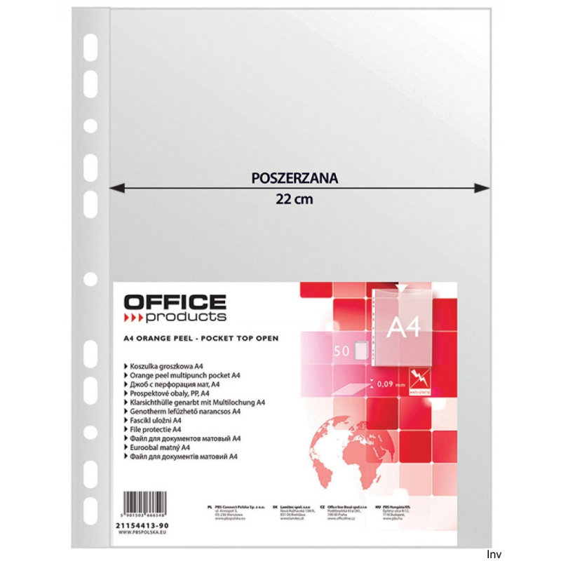 Koszulki na dokumenty A4 poszerzane 90 mikronów transparentne groszkowe 50 sztuk Office Products