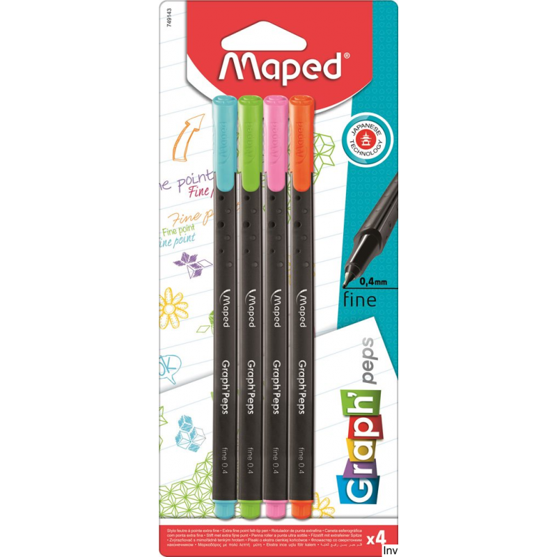 Cienkopis GraphPeps Maped 0,4 mm 4 sztuki kolory fancy (błękitny, zielony, różowy, pomarańczowy)