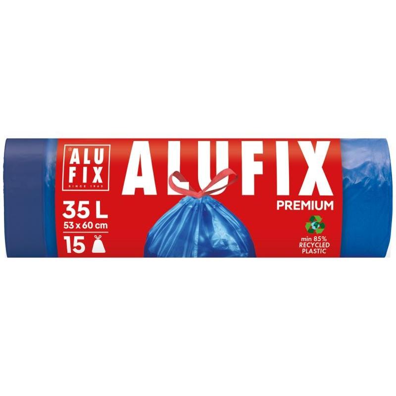 Worki na śmieci ALUFIX, z taśmą ściągającą, LDPE, 35l, 15 szt., niebieskie
