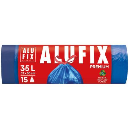 Worki na śmieci ALUFIX, z taśmą ściągającą, LDPE, 35l, 15 szt., niebieskie