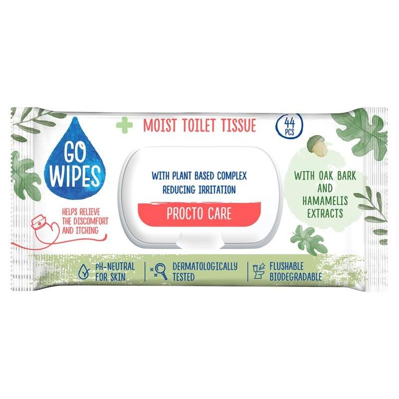Papier toaletowy nawilżany GOWIPES Procto Care, z klapką, 44 szt.