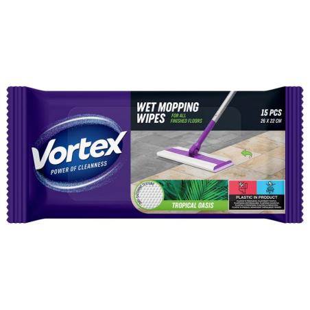 Chusteczki do mopowania podłóg na mokro VORTEX, tropikalna oaza, 15 szt.