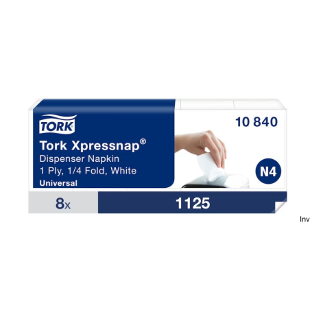 Serwetki dyspenserowe Tork, 1 warstwa, celuloza, 21,6x33 cm, kolor biały, 9000 sztuk, system N4