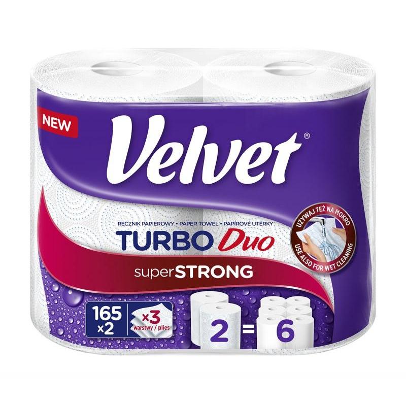 Ręcznik w roli celulozowy VELVET Turbo Duo, 3-warstwowy, 2 rolki po 165 listków, biały