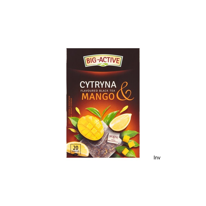 Big-Active Herbata czarna Cytryna & Mango 20 torebek 40g z kawałkami owoców
