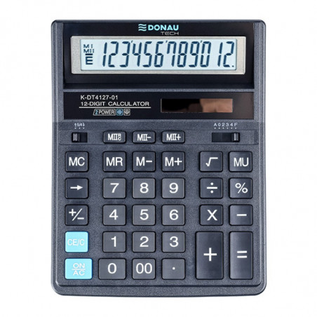 Kalkulator biurowy DONAU TECH, CI-SDC888XBK, 12-cyfr. wyświetlacz, wym. 203x158x31 mm, czarny