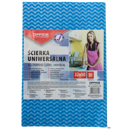 Ścierka uniwersalna Office Products, wiskoza 70%, 40g/m², 32x50cm, 5 sztuk, niebieska