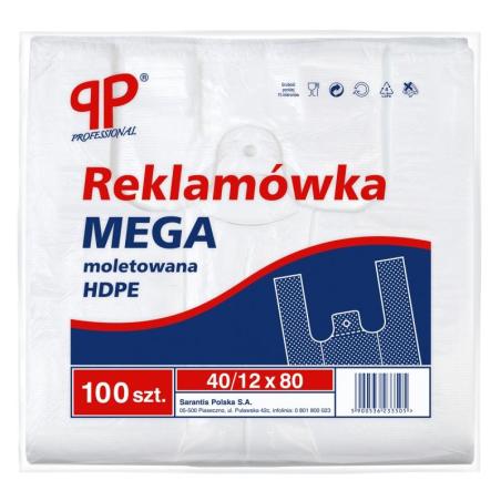 Reklamówka SARANTIS, HDPE, mega, 40/12/80 cm, 14 mikr., 100 szt., biała