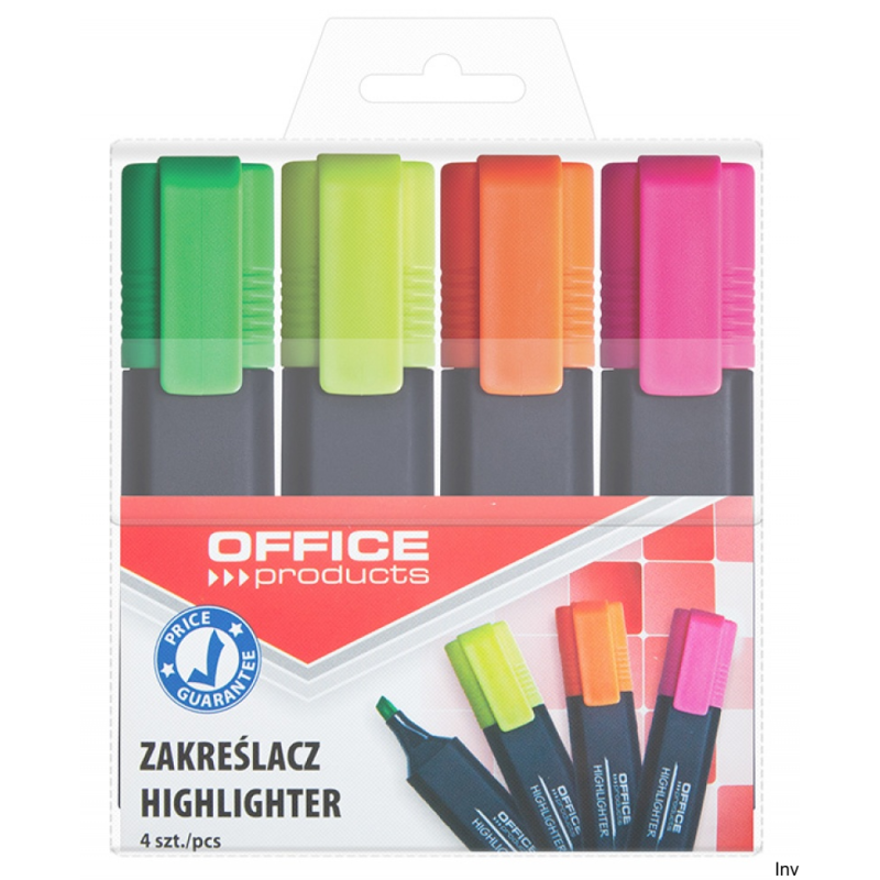 Zakreślacz fluorescencyjny Office Products 1-5mm, 4 sztuki, mix kolorów