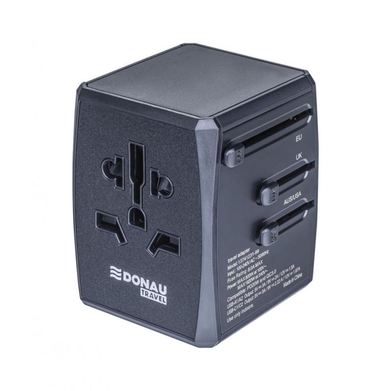Adapter podróżny DONAU TRAVEL 904, szybkie ładowanie, czarny