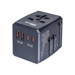 Adapter podróżny DONAU TRAVEL 904, szybkie ładowanie, czarny