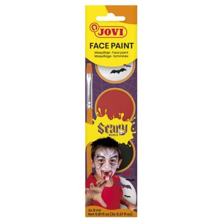 Farby do malowania twarzy JOVI Scary, 3x8ml, z pędzelkiem i gąbką, mix kolorów