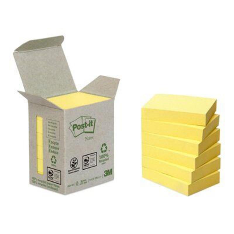 Karteczki samoprzylepne POST-IT Recycled Notes (653-1B), 38x51mm, 6x100 kart., żółte