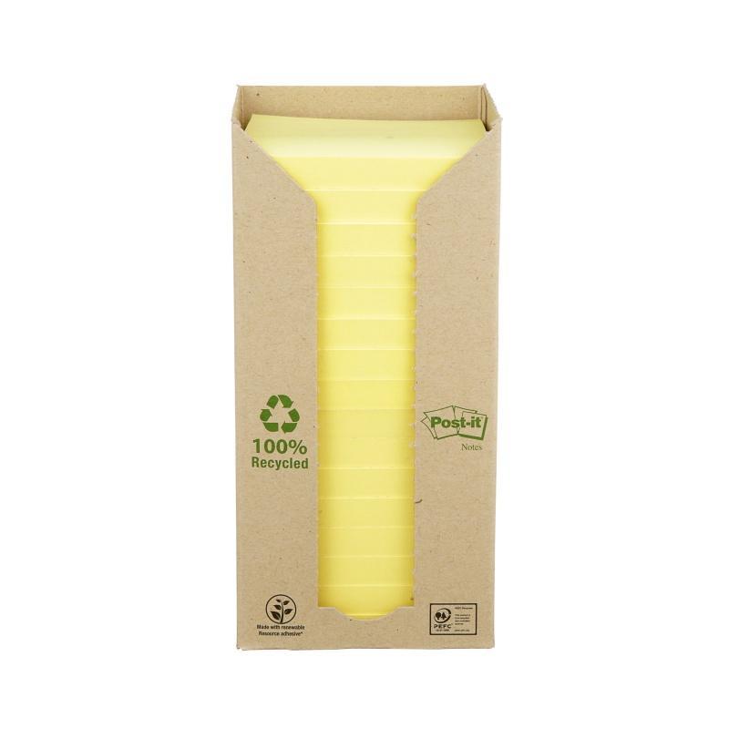 Karteczki samoprzylepne POST-IT Recycled Notes (654-1T), 76x76mm, 16x100 kart., żółty