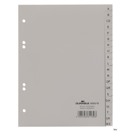 Durable Przekładki A5 A-Z PP szare 20 kartek 210 x 148 mm
