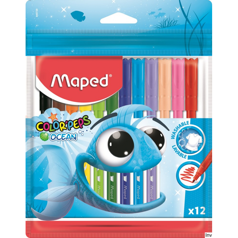 Flamastry Maped Color'Peps Ocean 12 kolorów w etui, zmywalne, intensywne kolory, 2mm końcówka