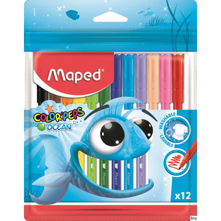 Flamastry Maped Color'Peps Ocean 12 kolorów w etui, zmywalne, intensywne kolory, 2mm końcówka