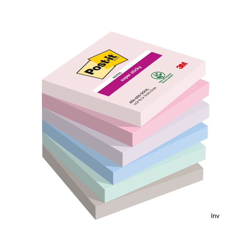 Post-it Karteczki samoprzylepne Super Sticky SOULFUL 76x76 mm, 6x90 sztuk