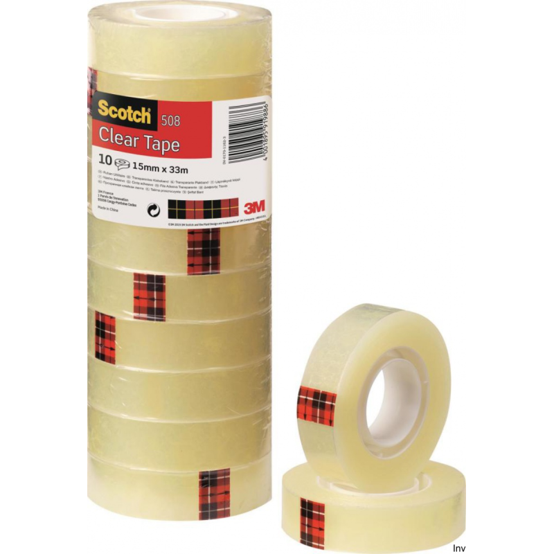Taśma biurowa Scotch 3M 508, 15mm, 33m, 10 sztuk, transparentny żółty
