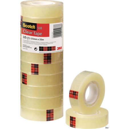 Taśma biurowa Scotch 3M 508, 15mm, 33m, 10 sztuk, transparentny żółty